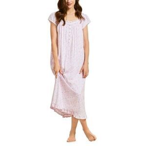 Eileen West Cap Sleeve Waltz Gown Size S Pink Ground Ditsy Pajama Grandmacore